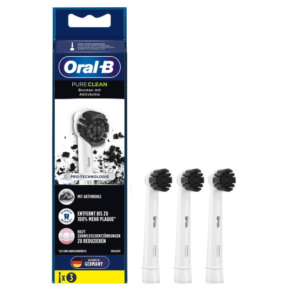 Oral-B Pure Clean Aufsteckbürsten mit Aktivkohle-Borsten, 2+1