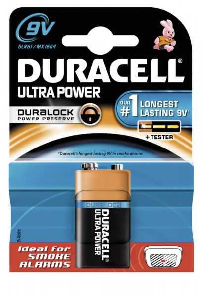 Duracell Ultra Power 9 Volt Batterie mit Powercheck