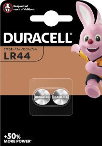 Duracell Alkaline LR44 Knopfzellenbatterie, 1,5V/105mAh